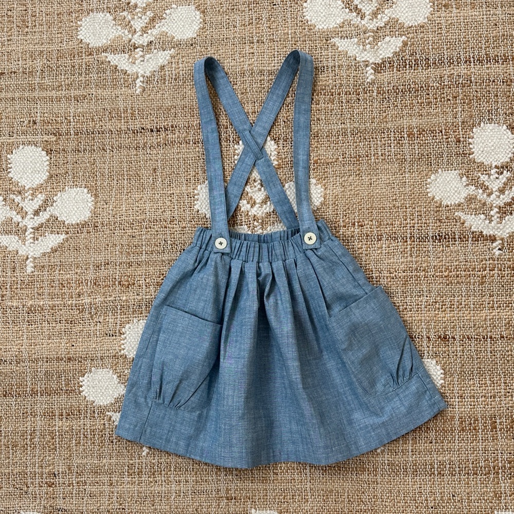 Olive Juice Chambray Suspender Skirt